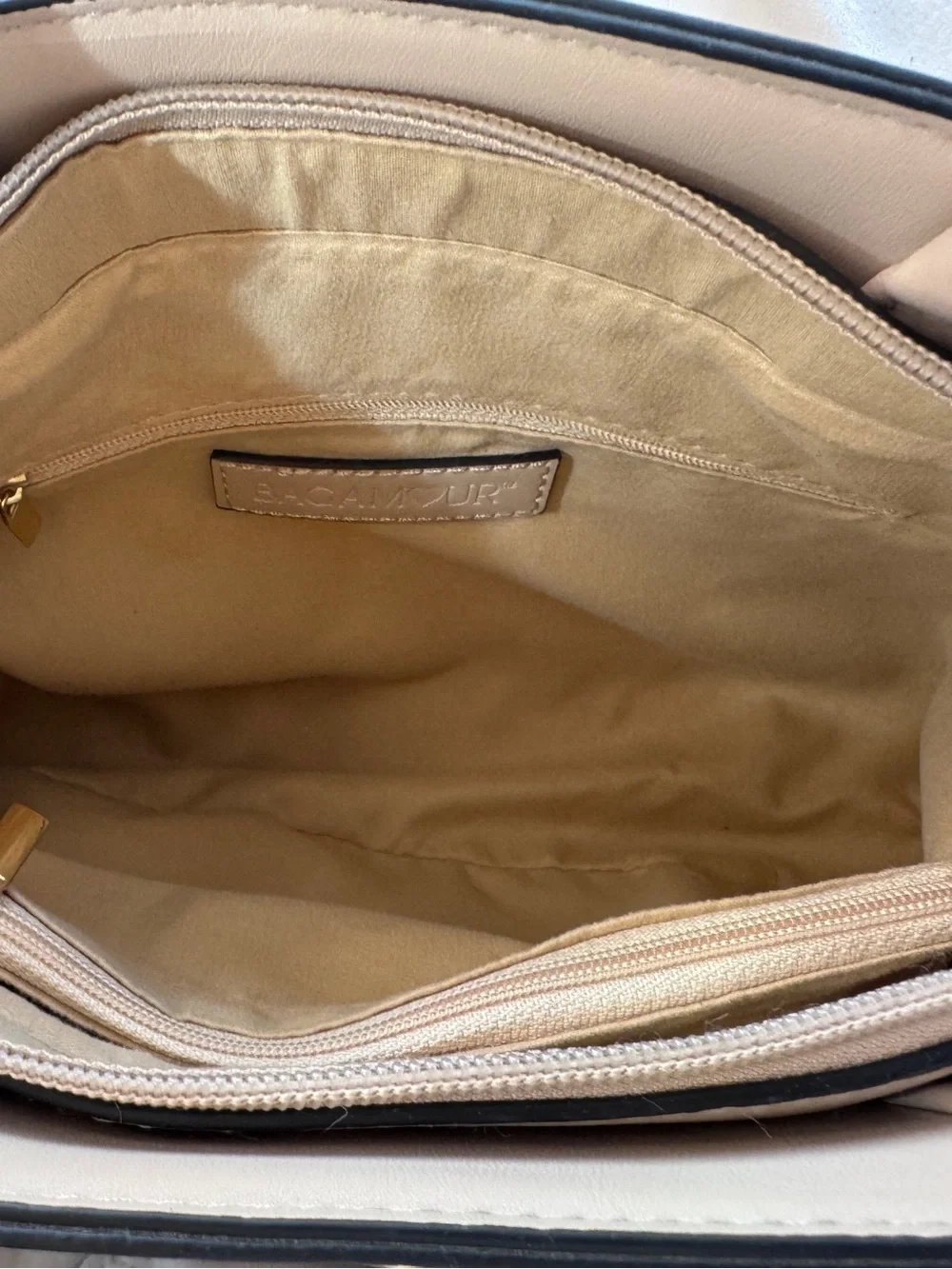 Cream Quilted Satchel with Gold-Tone Accent